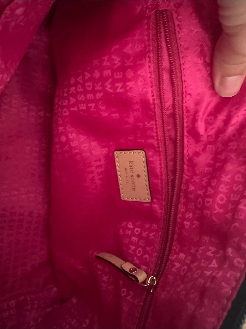 kate spade Black Nylon Tote with Tan Leather Handles and Gold Plaque